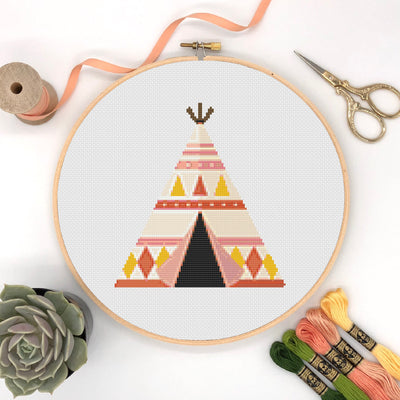 Teepee Cross Stitch Pattern, Instant Download PDF Pattern, Kids Room Decor, Modern Counted Cross Stitch Chart, Teacher Gift, Baby Shower