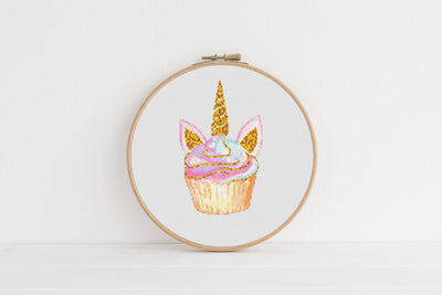 Cupcake Cross Stitch, Unicorn Pattern, Instant Download PDF Pattern, Counted Cross Stitch Chart, Boho Wall Art, Nursery Room Decor, Glitter