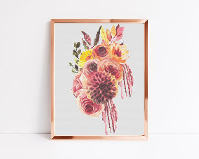 Fall Bouquet Cross Stitch Pattern, Instant Download PDF, Modern X Stitch Chart, Fall Boho Art, Counted Cross Stitch, Mothers Day Gift