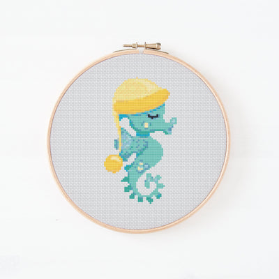 Seahorse Cross Stitch Pattern, Instant Download Pattern PDF, Modern Stitch Chart, Aesthetic Room Decor, Nursery Wall Gift, Cross Stitch Art