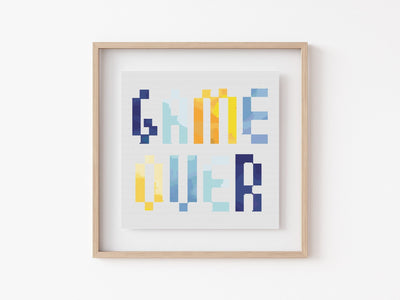 Game Over Cross Stitch Pattern, Instant Download PDF, Counted Cross Stitch, Cross Stitch Art, Embroidery Hoop, Boys Room Decor, Dinosaur Art