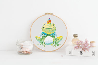 Frog Cross Stitch Pattern, Instant Download PDF, Nursery Decor, Modern Chart Tutorial, Kids Pattern, Cross Stitch Art, Embroidery Gift