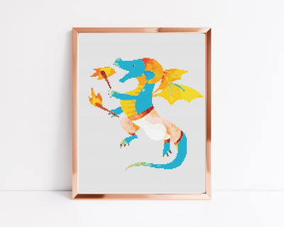 Dragon Cross Stitch Pattern, Instant Download PDF, Nursery Room Decor, Modern Chart Tutorial, Kid Pattern, Cross Stitch Art, Embroidery Gift