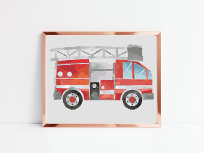 Fire Truck Cross Stitch Pattern, Instant Download PDF, Nursery Decor, Modern Chart Tutorial, Kid Pattern, Cross Stitch Art, Embroidery Gift