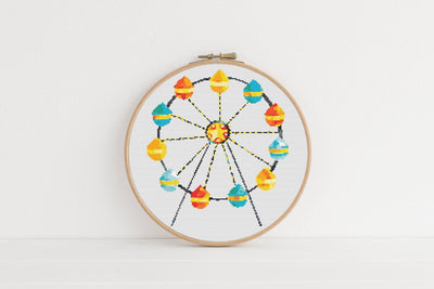 Ferris Wheel Cross Stitch Pattern, Instant Download PDF, Counted Cross Stitch Art, Embroidery Hoop, Nursery Wall Art, Circus, Kid Room Decor