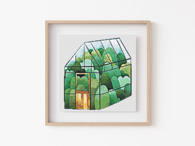 Greenhouse Cross Stitch Pattern, Instant Download PDF, Counted Cross Stitch, Cross Stitch Art, Embroidery Hoop, Nursery Decor, Boho Wall Art