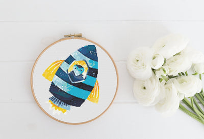 Space Bee Cross Stitch Pattern, Instant Download PDF, Nursery Decor, Modern Chart Tutorial, Kids Pattern, Cross Stitch Art, Embroidery Gift