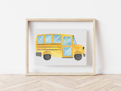 School Bus Cross Stitch Pattern, Instant Download PDF, Counted Cross Stitch, Cross Stitch Art, Embroidery Hoop, Nursery Room Decor, Boho Art