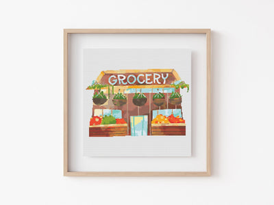 Grocery Store Cross Stitch Pattern, Download PDF, Boho Art, Modern Stitch Chart, Boho Cross Stitch Art, Aesthetic Room Decor, Nursery Decor